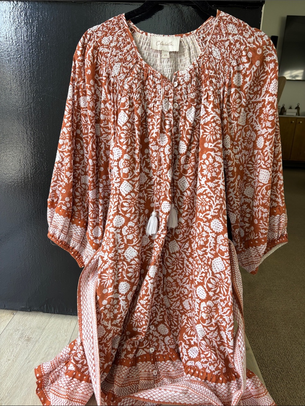 Cleobella Rust & White Smocked Gauze Tunic